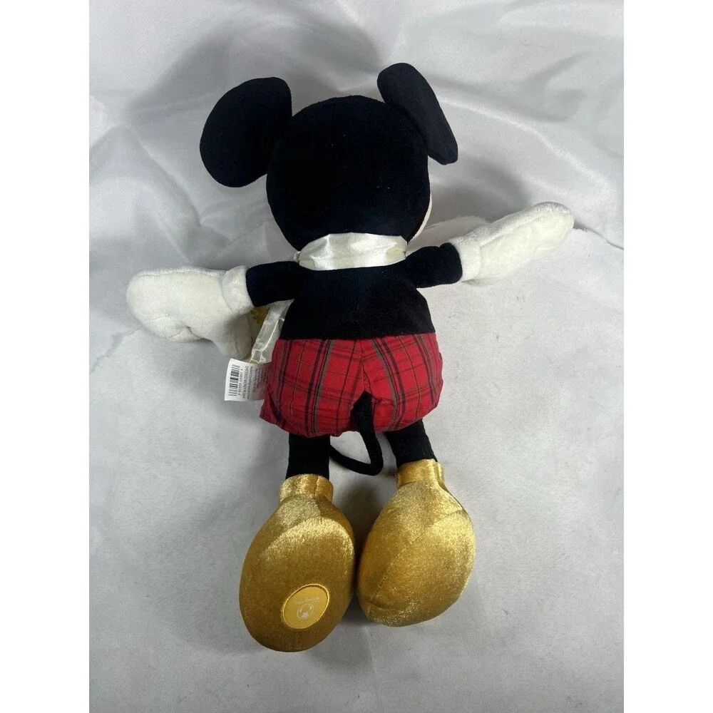 Disney Store Mickey Mouse Christmas Holiday Plush Red Plaid Gold Shoes NWT